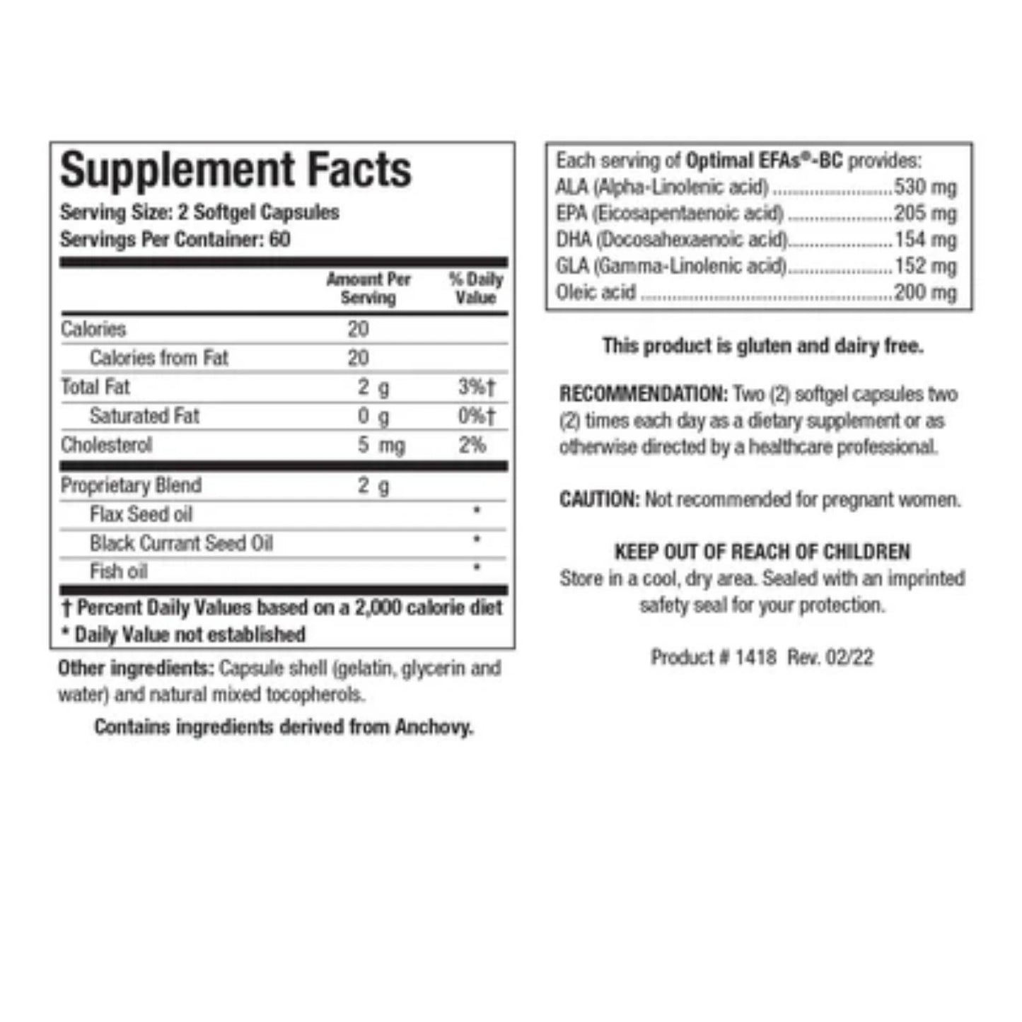 Optimal EFAs BC || 120 Softgels || Biotics Research ||