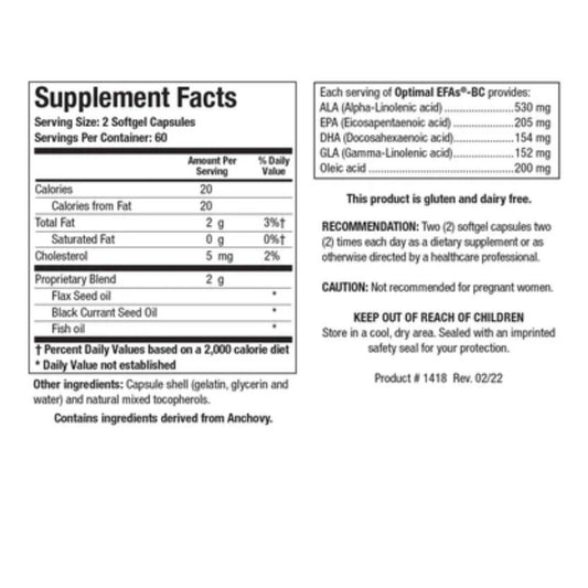 Optimal EFAs BC || 120 Softgels || Biotics Research ||